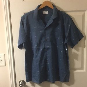 NWT mens old navy blue print short sleeve button down